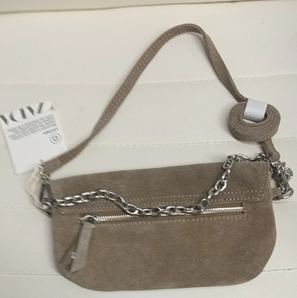 Zara Tan Suede Clutch with Silver Studs - Picture 4 of 6